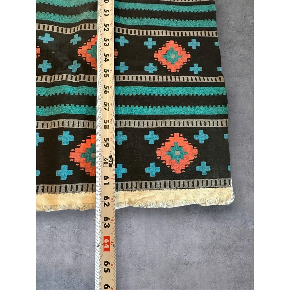 Southwestern Fabric Textile Panel Black Turquoise Coral Painted/Screen print